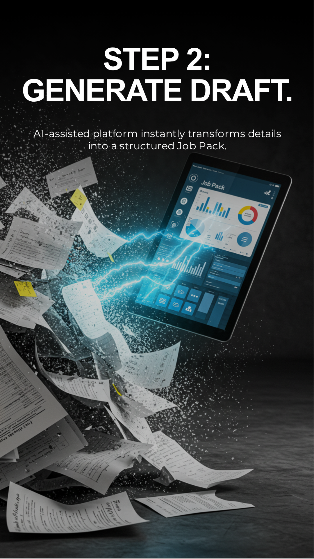 Step 2: Generate Draft - AI-assisted platform instantly transforms details into a structured Job Pack.